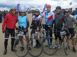 Some of Team Pronto at finish line.  (L-R) Mark, Anita, Lisa, James, Neil, Gord