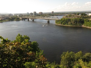 View From Parliament Hill of Ottawa River and mouth if Rideau Canal