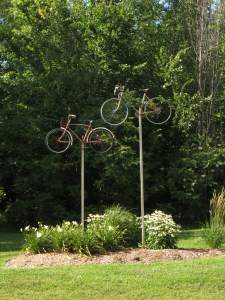 Bike sculpture beside road