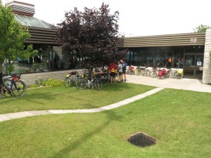 Cyclists assembling at ferry terminal