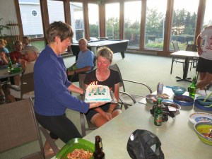 Myra delivering Elaine's Birthday Cake